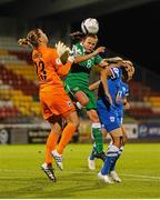 21 September 2015; Aine O'Gorman, Republic of Ireland, beats Katri Mattsson and Tinja-Riikka Korpela to a cross, but her header is cleared off the line. UEFA Women's EURO 2017 Qualifier Group 2, Republic of Ireland v Finland. Tallaght Stadium, Tallaght, Co. Dublin. Picture credit: Seb Daly / SPORTSFILE