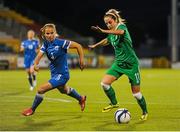 21 September 2015; Julie Russell, Republic of Ireland, takes a shot after evading the attention of Tuija Hyyrynen, Finland. UEFA Women's EURO 2017 Qualifier Group 2, Republic of Ireland v Finland. Tallaght Stadium, Tallaght, Co. Dublin. Picture credit: Seb Daly / SPORTSFILE