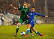 21 September 2015; Meabh De Burca, Republic of Ireland, in action against Natalia Kuikka, Finland. UEFA Women's EURO 2017 Qualifier Group 2, Republic of Ireland v Finland. Tallaght Stadium, Tallaght, Co. Dublin. Picture credit: Seb Daly / SPORTSFILE