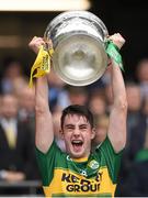 20 September 2015; Daniel O’Brien, Kerry, lifts the Tom Markham Cup. Electric Ireland GAA Football All-Ireland Minor Championship Final, Kerry v Tipperary, Croke Park, Dublin. Picture credit: Stephen McCarthy / SPORTSFILE