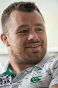 23 September 2015; Ireland's Cian Healy speaking to journalists during a press conference. 2015 Rugby World Cup, Ireland Rugby Press Conference. St George's Park, Burton-upon-Trent, England. Picture credit: Brendan Moran / SPORTSFILE