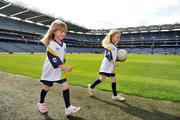 21 April 2009; Eimear Cahill, left, age 7, from Laragh, Co. Cavan and Ally Cahill, age 7, from Killygarry, Co.Cavan, during the launch of the 2009 VHI GAA Cúl Camps. Now in its fourth year, the VHI GAA Cul Camps is a nationally co-ordinated programme which aims to encourage primary school children between the ages of 7 and 13, to learn and develop sporting and life-skills by participating in Gaelic Games, in a fun, non-competitive environment. Last year over 83,000 children attended the VHI GAA Cúl Camps nationwide. Croke Park, Dublin. Picture credit: David Maher / SPORTSFILE