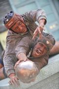 1 May 2009; Mime artists Sam McArdle, right, and Gavin Fitzgerald performing at the Commenorative Heineken Cup statues in Dublin ahead of the game between Leinster and Munster tomorrow. Temple Bar, Dublin. Picture credit: David Maher / SPORTSFILE