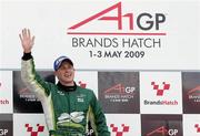 3 May 2009; Ireland’s Adam Carroll celebrates on the podium after winning the A1GP sprint race. A1GP Final Round, Brand’s Hatch, Fawkham, Longfield, Kent, England. Picture credit; A1GP.com / SPORTSFILE