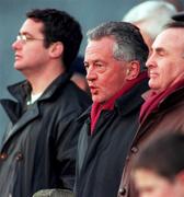 16 December 2000; Former Progressive Democrats leader Dessie O'Malley looks on during the AIB All-Ireland League Division 1 match between Lansdowne RFC and Young Munster RFC at Lansdowne Road in Dublin. Photo by Brendan Moran/Sportsfile