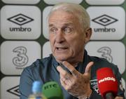 1 June 2013;  Republic of Ireland manager Giovanni Trapattoni during a press conference ahead of their Three International Friendly against Georgia on Sunday. Republic of Ireland Press Conference, Grand Hotel, Malahide, Co. Dublin. Picture credit: Oliver McVeigh / SPORTSFILE