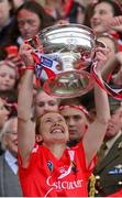 13 September 2015; Cork's Rena Buckley lifts the O'Duffy cup after the game. Liberty Insurance All Ireland Senior Camogie Championship Final, Cork v Galway. Croke Park, Dublin. Picture credit: Piaras Ó Mídheach / SPORTSFILE