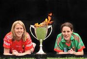 5 May 2009; Cork captain, Mary O'Connor, left, with Martha Carter, Mayo captain, at a Bord Gais Energy Ladies National Football League Finals Captain's Photocall ahead of their Division 1 Final which take place at St Bridget's GAA Club, Kiltoom, Co Roscommon on Saturday. Croke Park, Dublin. Picture credit: David Maher / SPORTSFILE