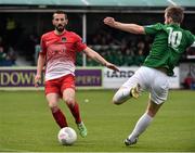 4 October 2015; Liam Miller, Cork City, in action against Ryan McEvoy, Bray Wanderers. Irish Daily Mail FAI Cup, Semi-Final, Bray Wanderers v Cork City, Carlisle Grounds, Bray, Co. Wicklow. Picture credit: David Maher / SPORTSFILE