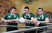 14 May 2009; Ireland players Jack McGrath, left, Peter O'Mahony, centre, and Michael Keating at the Ireland U20 rugby squad announcement for upcoming IRB Junior World Championship which takes place in Japan next month. PriceWaterhouseCoopers, North Wall Quay, Dublin. Picture credit: Diarmuid Greene / SPORTSFILE