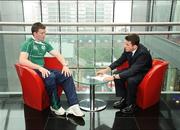 14 May 2009; Ireland head coach Allen Clarke, right, in conversation with captain Peter O'Mahony at the Ireland U20 rugby squad announcement for upcoming IRB Junior World Championship which takes place in Japan next month. PriceWaterhouseCoopers, North Wall Quay, Dublin. Picture credit: Diarmuid Greene / SPORTSFILE