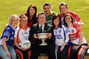12 May 2009; At the launch of the GAA Ladies Ulster Senior Football Championships are, front row left to right, Maria Smith, Cavan, Mags McAlinden, Armagh, Gerry Doherty, President Ulster Ladies Gaelic, Grainne McNally, Monaghan, Louise Glass, Derry, Back Row left to right, Elisa Downey, Down, Niamh Hegarty, Donegal, and Maura Kelly, Tyrone. Armagh City Hotel, Armagh. Picture credit: Oliver McVeigh / SPORTSFILE