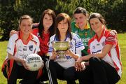 12 May 2009; At the launch of the GAA Ladies Ulster Senior Football Championships are, from left, Mags McAlinden, Armagh, Elisa Downey, Down, Grainne McNally, Monaghan, Niamh Hegarty, Donegal, and Maura Kelly, Tyrone. Armagh City Hotel, Armagh. Picture credit: Oliver McVeigh / SPORTSFILE