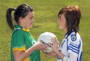12 May 2009; Niamh Hegarty, Donegal, and Grainne McNally, Monaghan, at the launch of the GAA Ladies Ulster Senior Football Championships. Armagh City Hotel, Armagh. Picture credit: Oliver McVeigh / SPORTSFILE