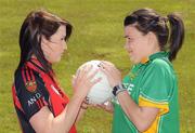 12 May 2009; Elisa Downey, Down, and Niamh Hegarty, Donegal, at the launch of the GAA Ladies Ulster Senior Football Championships. Armagh City Hotel, Armagh. Picture credit: Oliver McVeigh / SPORTSFILE