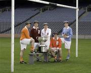 13 May 2009; Tyrone's 2008 All-Ireland winning captain Brian Dooher, centre, brought the Sam Maguire trophy back to Croke Park, in the company of 4 rival team captains representing the 4 provincial winners from last year, from left, Ciaran McKeever, Armagh, Damien Burke, Galway, Graham Canty, Cork, and Paul Griffin, Dublin, ahead of the 2009 '125 Year' GAA Football All-Ireland Senior Championship. Croke Park, Dublin. Picture credit: Brendan Moran / SPORTSFILE