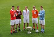 13 May 2009; Tyrone's 2008 All-Ireland winning captain Brian Dooher, centre, brought the Sam Maguire trophy back to Croke Park, in the company of 4 rival team captains representing the 4 provincial winners from last year, from left, Graham Canty, Cork, Damien Burke, Galway, Ciaran McKeever, Armagh and Paul Griffin, Dublin, ahead of the 2009 '125 Year' GAA Football All-Ireland Senior Championship. Croke Park, Dublin. Picture credit: Diarmuid Greene / SPORTSFILE