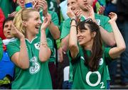 4 October 2015; Ireland supporters Anita Ryan, from Malahide, Dublin, left, and Helen Hughes, from Emyvale, Co. Monaghan, during the game. 2015 Rugby World Cup, Pool D, Ireland v Italy. Olympic Stadium, Stratford, London, England. Picture credit: Stephen McCarthy / SPORTSFILE