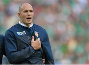 4 October 2015; Italian captain Sergio Paresse sings the national anthem before the game. 2015 Rugby World Cup, Pool D, Ireland v Italy, Olympic Stadium, Stratford, London, England. Picture credit: Brendan Moran / SPORTSFILE