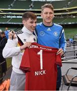 7 October 2015; Germany's  Bastian Schweinsteiger with Alexei Schuster, brother of  Nick Schuster, who was one of six Irish students who tragically lost their lives in Berkeley, California, before the start of squad training. Germany Squad Training, Aviva Stadium, Lansdowne Road, Dublin. Picture credit: David Maher / SPORTSFILE