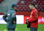 10 October 2015; Poland head coach Adam Nawalka and Robert Lewandowski during squad training. Stadion Narodowy, Warsaw, Poland. Picture credit: David Maher / SPORTSFILE