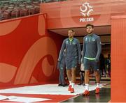 10 October 2015; Republic of Ireland's David Meyler and Jeff Henderick, during squad training. Stadion Narodowy, Warsaw, Poland. Picture credit: David Maher / SPORTSFILE