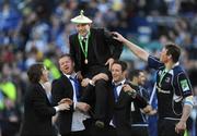 23 May 2009; Leinster's Felipe Contepomi with the lid of the cup on his head with team-mates, from left, Paul O'Donoghue, Stephen Keogh, Gary Brown and Malcolm O'Kelly. Heineken Cup Final, Leinster v Leicester Tigers, Murrayfield Stadium, Edinburgh, Scotland. Picture credit: Ray McManus / SPORTSFILE