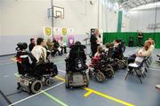 30 May 2009; Sporting Fingal and Fingal County Council announce the launch of the Sporting Fingal Power Soccer Team. Part of the FAI Football For All development campaign, Power Soccer is open to all anyone with an electrically powered wheelchair of all ages, both men and women. The FAI, through the local sports partnerships, are taking registrations with a view to setting up Provincial and National competitions. Details are available from the Association of Irish Power Chair Football at padjoeflanagan@hotmail.com or Stephen McGinn of Sporting Fingal and Fingal County Council at stephen.mcginn@fingalcoco.ie. Speaking at the launch is Cllr Michael O'Donovan, Mayor of Fingal. Corduff Sports Centre, Blanchardstown, Dublin. Picture credit: Brendan Moran / SPORTSFILE