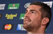 12 October 2015; Ireland's Rob Kearney during a press conference. 2015 Rugby World Cup, Ireland Rugby Press Conference. Celtic Manor Resort, Newport, Wales. Picture credit: Brendan Moran / SPORTSFILE