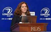 13 October 2015; Claire Carroll, digital marketing strategist, speaks on the topic of marketing strategy during the Leinster Rugby Marketing Seminar at the RDS, Ballsbridge, Dublin. Picture credit: Cody Glenn / SPORTSFILE