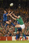 11 October 2015; Brice Dulin, France, in action against Tommy Bowe, Ireland. 2015 Rugby World Cup Pool D, Ireland v France. Millennium Stadium, Cardiff, Wales. Picture credit: Stephen McCarthy / SPORTSFILE