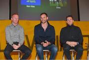 15 October 2015; Former Waterford hurler John Mullane, left, former Tipperary hurler Declan Fanning, centre, and Tipperary hurler Padraic Maher during the official launch of 'Standing My Ground', The Brendan Cummins autobiography. Semple Stadium, Thurles, Co. Tipperary. Picture credit: Diarmuid Greene / SPORTSFILE