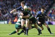 23 May 2009; Gordon D'Arcy, Leinster, supported by team-mate Jonathan Sexton, is tackled by Sam Vesty, left, and Julien Dupuy, Leicester Tigers. Heineken Cup Final, Leinster v Leicester Tigers, Murrayfield Stadium, Edinburgh, Scotland. Picture credit: Brendan Moran / SPORTSFILE