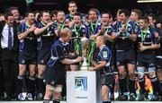 23 May 2009; Leinster captain Leo Cullen and team-mate Chris Whitaker prepare to lift the Heineken Cup after victory over Leicester Tigers. Heineken Cup Final, Leinster v Leicester Tigers, Murrayfield Stadium, Edinburgh, Scotland. Picture credit: Brendan Moran / SPORTSFILE