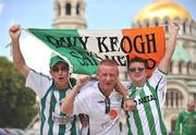 5 June 2009; Republic of Ireland supporters Davy Keogh, centre, from Dublin, with George Downer, left, and Anto Birmingham, both from Bray, Co. Wicklow, in Sofia ahead of the 2010 FIFA World Cup Qualifier against Bulgaria on Saturday. Sofia, Bulgaria. Picture credit: David Maher / SPORTSFILE