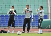 5 June 2009; Republic of Ireland goalkeepers, from left to right, Shay Given, Colin Doyle and Wayne Henderson take a break during squad training ahead of their 2010 FIFA World Cup Qualifier against Bulgaria on Saturday. Vasil Levski Stadion, Sofia, Bulgaria. Picture credit: David Maher / SPORTSFILE