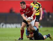 17 October 2015; Shane Monahan, Munster, is tackled by Josh Turnbull, Cardiff Blues. Guinness PRO12, Round 4, Munster v Cardiff Blues. Irish Independent Park, Cork. Picture credit: Diarmuid Greene / SPORTSFILE
