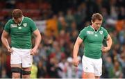18 October 2015; Eoin Reddan, right, and Donnacha Ryan, Ireland, following their defeat. 2015 Rugby World Cup Quarter-Final, Ireland v Argentina. Millennium Stadium, Cardiff, Wales. Picture credit: Stephen McCarthy / SPORTSFILE
