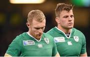 18 October 2015; Keith Earls, left, and Jordi Murphy, Ireland, following their defeat. 2015 Rugby World Cup Quarter-Final, Ireland v Argentina. Millennium Stadium, Cardiff, Wales. Picture credit: Stephen McCarthy / SPORTSFILE