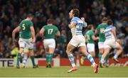 18 October 2015; Nicolas Sanchez, Argentina, celebrates after team-mate Juan Imhoff scored their fourth try. 2015 Rugby World Cup Quarter-Final, Ireland v Argentina. Millennium Stadium, Cardiff, Wales. Picture credit: Stephen McCarthy / SPORTSFILE
