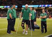 18 October 2015; Ireland players, from left, Sean Cronin, Simon Zebo, Paul O'Connell, Tadhg Furlong and Isaac Boss before the game. 2015 Rugby World Cup Quarter-Final, Ireland v Argentina. Millennium Stadium, Cardiff, Wales. Picture credit: Stephen McCarthy / SPORTSFILE