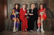10 June 2009; At the launch of the Gala All-Ireland Camogie Championships are Joan O'Flynn, President of the Camogie Association, Denise Lord, Gala Customer Service Manager, right, with the inaugural Gala Performance Award, with players Aoife O'Connor, Wexford, and Amanda O'Regan, Cork. Croke Park, Dublin. Picture credit: Pat Murphy / SPORTSFILE  *** Local Caption ***