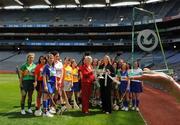 10 June 2009; At the launch of the Gala All-Ireland Camogie Championships are Joan O'Flynn, President of the Camogie Association and Denise Lord, Gala Customer Service Manager, with the O'Duffy Cup, and the inaugural Gala Performance Award. Croke Park, Dublin. Picture credit: Pat Murphy / SPORTSFILE  *** Local Caption ***