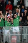 18 October 2015; Brain Carroll, Coolderry, lifts the cup. Offaly County Senior Hurling Championship Final, Coolderry v St Rynagh's. O'Connor Park, Tullamore, Co. Offaly. Picture credit: Sam Barnes / SPORTSFILE