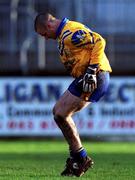 19 November 2000; Brian McManus of Na Fianna holds his leg and is subsequently strertered off with an injury during the AIB Leinster Senior Club Football Championship Semi-Final match between Na Fianna and Rhode at St Conleth's Park in Newbridge, Kildare. Photo by Brendan Moran/Sportsfile