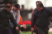 12 November 2000; Ciaran McManus of Offaly is stretchered off after receiving an injury during the Church & General National Football League Division 1A match between Offaly and Dublin at O'Connor Park in Tullamore, Offaly. Photo by Aoife Rice/Sportsfile