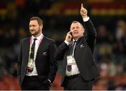 17 October 2015; New Zealand assistant coach Ian Foster, right, and Alistair Rogers, New Zealand performace analyst. 2015 Rugby World Cup, Quarter-Final, New Zealand v France. Millennium Stadium, Cardiff, Wales. Picture credit: Stephen McCarthy / SPORTSFILE