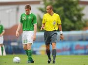 17 June 2009; Referee Stanislav Todorov speaks to William Molloy, Region 1, Republic of Ireland, as he places the ball for a free kick. UEFA Regions Cup 2009, Podrucni Fudbalski Savez Gradiska, Bosnia-Herzegovina v Region1, Republic of Ireland, NK Samobor Stadium, Samobor, Croatia. Picture credit: Pat Murphy / SPORTSFILE