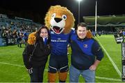 23 October 2015; Leinster Rugby PRO of the Month Award winners Rachael O'Brien, County Carlow RFC, and Colin McKeown, Tallaght RFC, with Leo The Lion at the Guinness PRO12, Round 5, clash between Leinster and Glasgow Warriors at the RDS, Ballsbridge, Dublin. Picture credit: Stephen McCarthy / SPORTSFILE