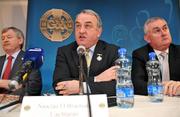 25 November 2008; GAA President Nickey Brennan, Ard Stiurthoir of the GAA Paraic Duffy, left, and President Elect of the GAA Christy Cooney, right, at the launch of the GAA Strategic Vision and Action Plan 2009-2015. Croke Park, Dublin. Picture credit: Brian Lawless / SPORTSFILE